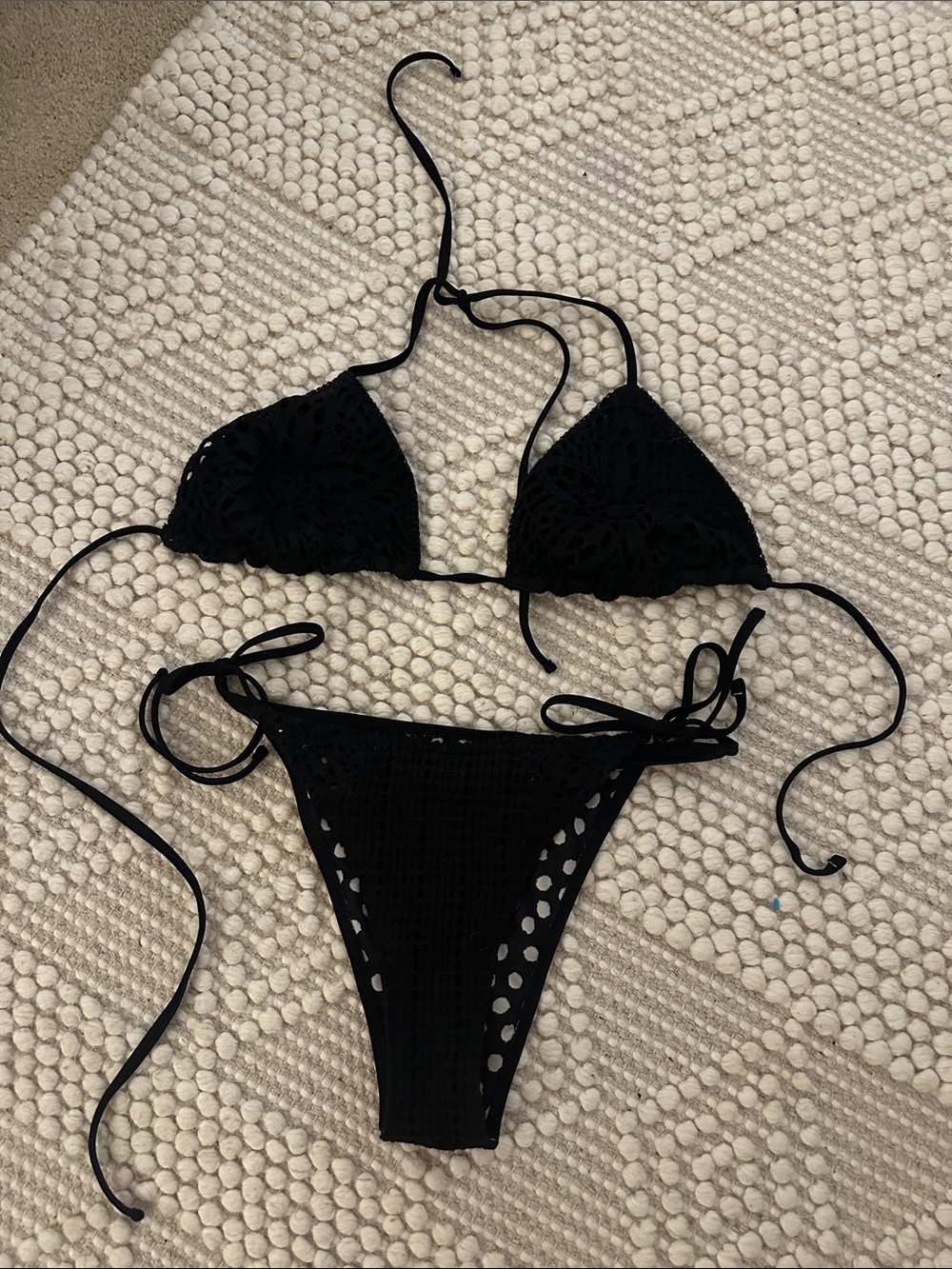 aerie Black Crochet Tie-Side Bikini Set
